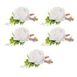 5PCS Wedding Boutonniere Pin Fixed Plastic Artificial Flower Corsage for Bride and Groom White