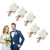 5PCS Wedding Boutonniere Pin Fixed Plastic Artificial Flower Corsage for Bride and Groom White - Extra Image