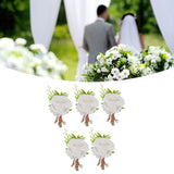 5PCS Wedding Boutonniere Pin Fixed Plastic Artificial Flower Corsage for Bride and Groom White