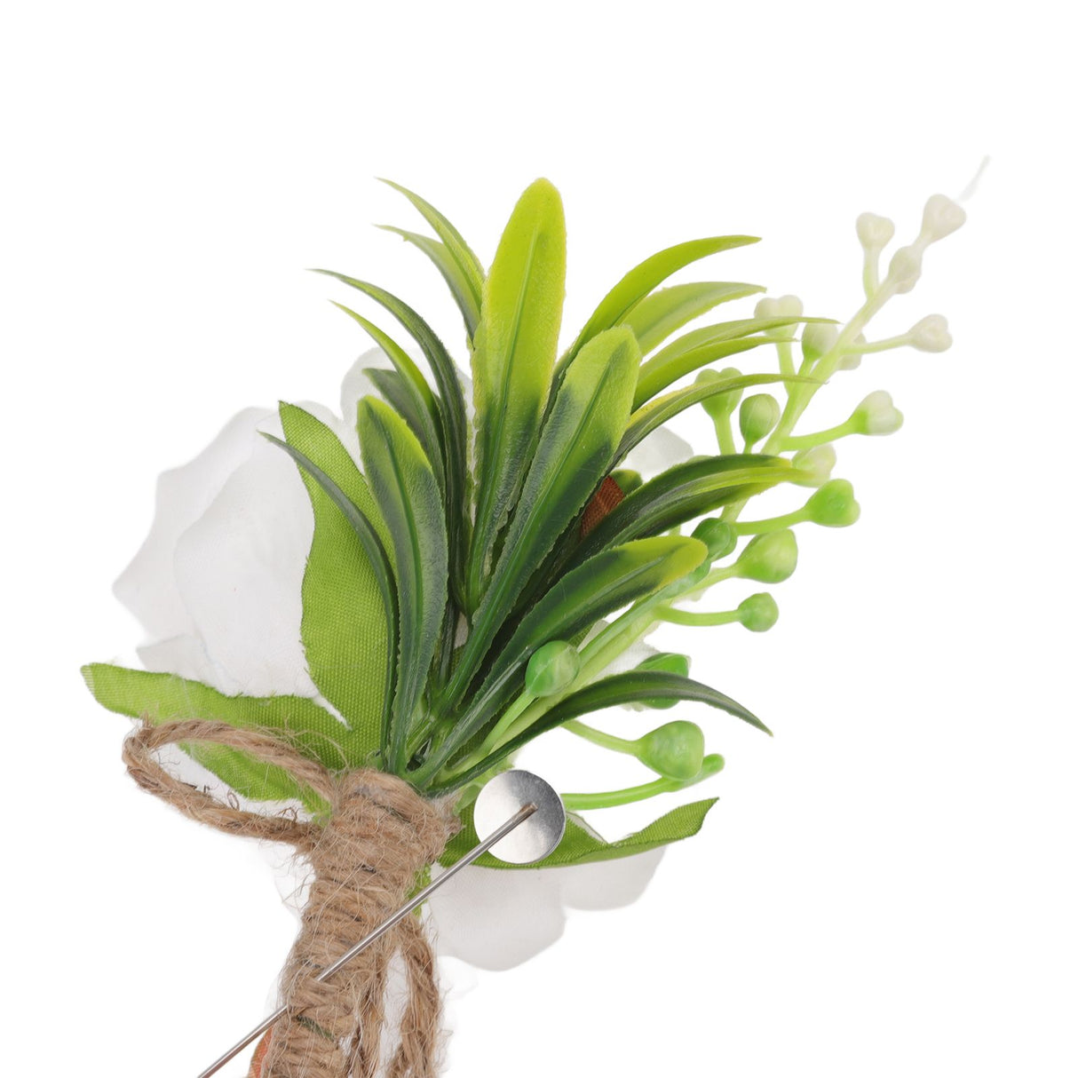 5PCS Wedding Boutonniere Pin Fixed Plastic Artificial Flower Corsage for Bride and Groom White