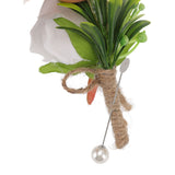 5PCS Wedding Boutonniere Pin Fixed Plastic Artificial Flower Corsage for Bride and Groom White - Extra Image