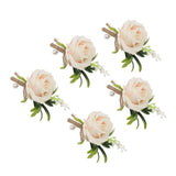 5PCS Wedding Boutonniere Pin Fixed Plastic Artificial Flower Corsage for Bride and Groom Champagne - Side View