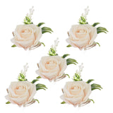 5PCS Wedding Boutonniere Pin Fixed Plastic Artificial Flower Corsage for Bride and Groom Champagne - Top-Down View