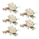 5PCS Wedding Boutonniere Pin Fixed Plastic Artificial Flower Corsage for Bride and Groom Champagne