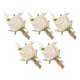 5PCS Wedding Boutonniere Pin Fixed Plastic Artificial Flower Corsage for Bride and Groom Champagne - Rear View
