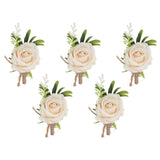 5PCS Wedding Boutonniere Pin Fixed Plastic Artificial Flower Corsage for Bride and Groom Champagne - Close-Up Angle