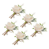 5PCS Wedding Boutonniere Pin Fixed Plastic Artificial Flower Corsage for Bride and Groom Champagne - Extra Image