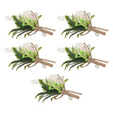 5PCS Wedding Boutonniere Pin Fixed Plastic Artificial Flower Corsage for Bride and Groom Champagne