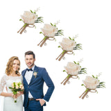 5PCS Wedding Boutonniere Pin Fixed Plastic Artificial Flower Corsage for Bride and Groom Champagne