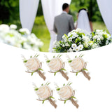 5PCS Wedding Boutonniere Pin Fixed Plastic Artificial Flower Corsage for Bride and Groom Champagne