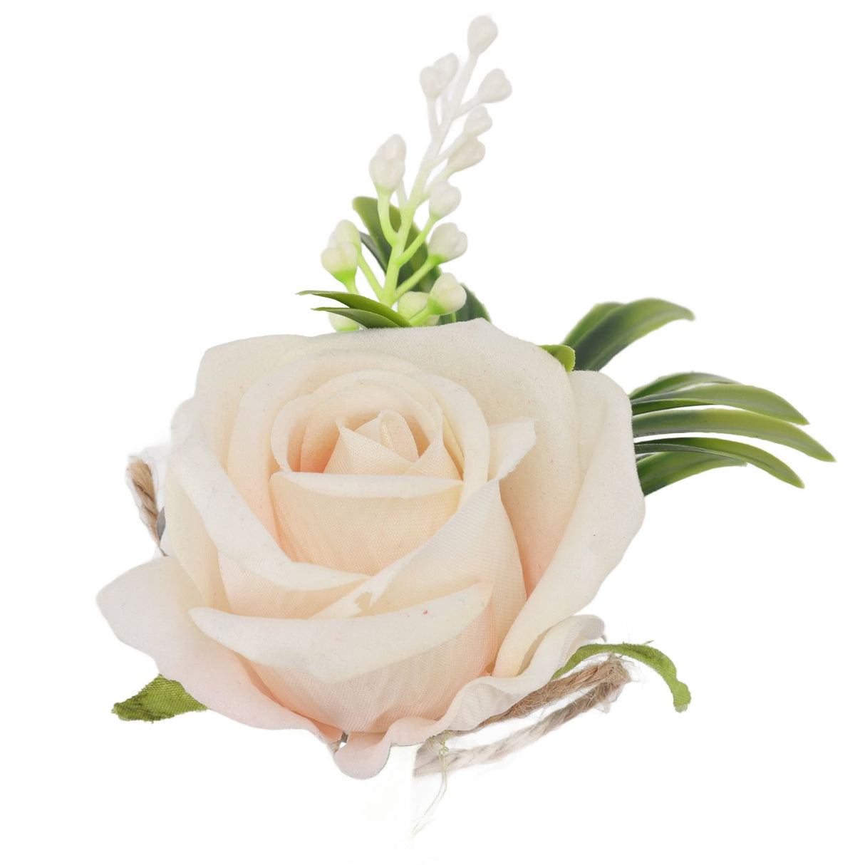 5PCS Wedding Boutonniere Pin Fixed Plastic Artificial Flower Corsage for Bride and Groom Champagne