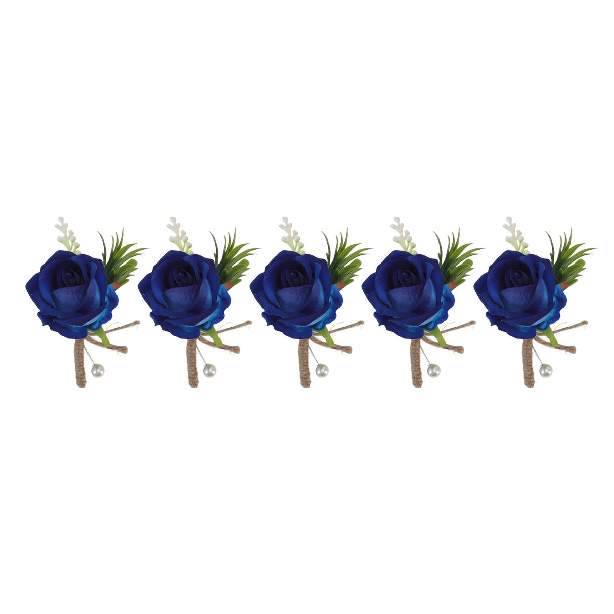 5PCS Wedding Boutonniere Pin Fixed Plastic Artificial Flower Corsage for Bride and Groom Blue