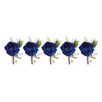 5PCS Wedding Boutonniere Pin Fixed Plastic Artificial Flower Corsage for Bride and Groom Blue