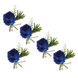 5PCS Wedding Boutonniere Pin Fixed Plastic Artificial Flower Corsage for Bride and Groom Blue