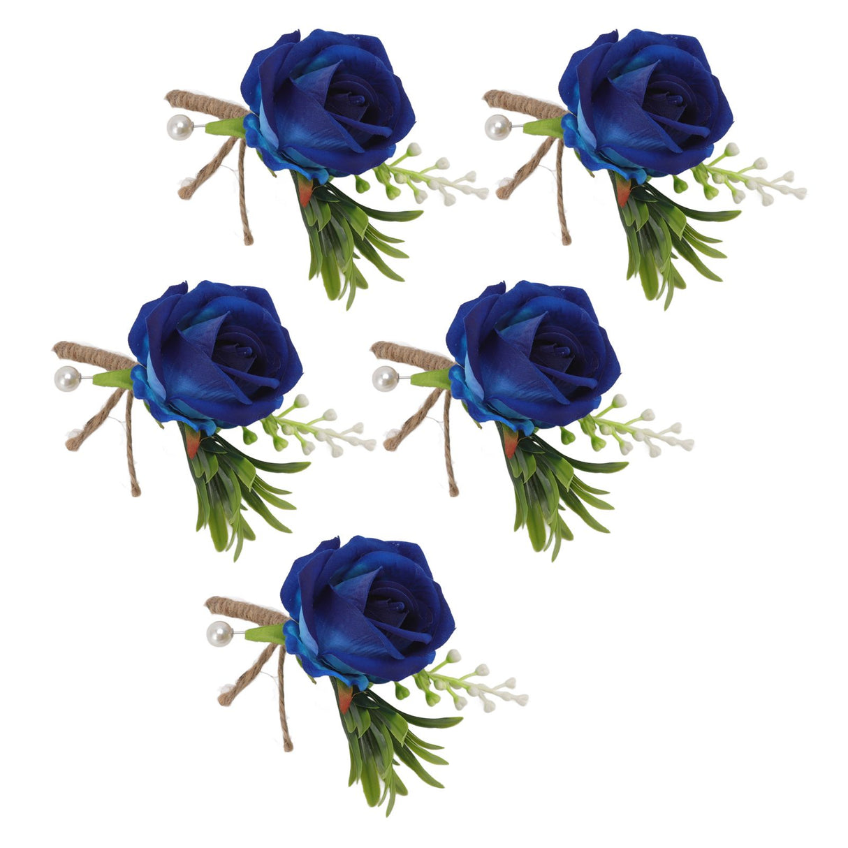 5PCS Wedding Boutonniere Pin Fixed Plastic Artificial Flower Corsage for Bride and Groom Blue