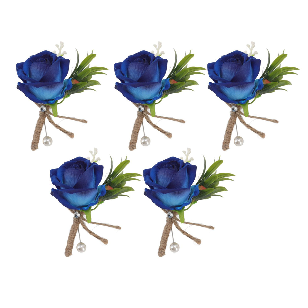 5PCS Wedding Boutonniere Pin Fixed Plastic Artificial Flower Corsage for Bride and Groom Blue