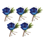 5PCS Wedding Boutonniere Pin Fixed Plastic Artificial Flower Corsage for Bride and Groom Blue