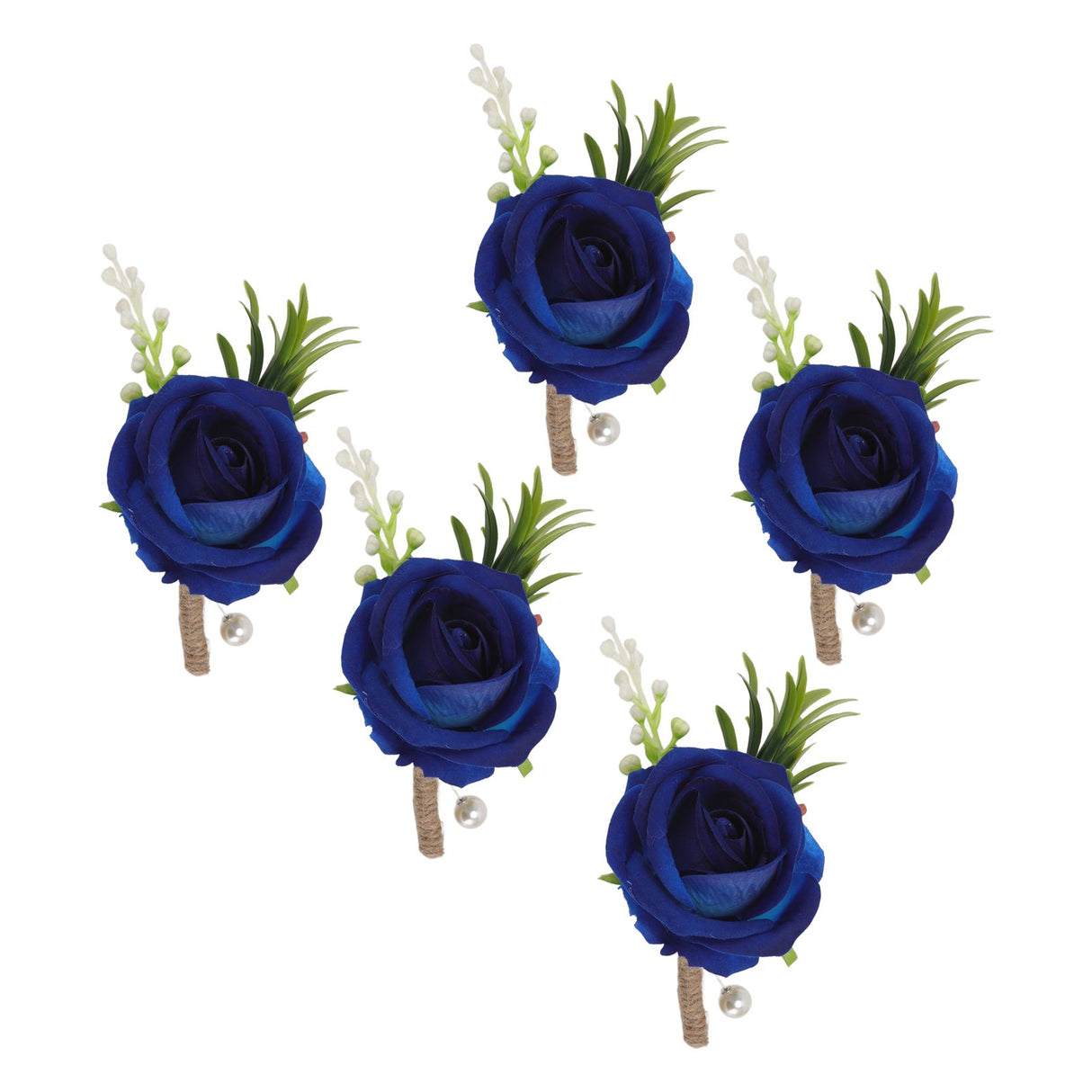 5PCS Wedding Boutonniere Pin Fixed Plastic Artificial Flower Corsage for Bride and Groom Blue