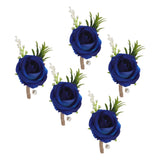 5PCS Wedding Boutonniere Pin Fixed Plastic Artificial Flower Corsage for Bride and Groom Blue - Rear View