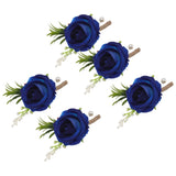 5PCS Wedding Boutonniere Pin Fixed Plastic Artificial Flower Corsage for Bride and Groom Blue