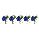 5PCS Wedding Boutonniere Pin Fixed Plastic Artificial Flower Corsage for Bride and Groom Blue - Low Angle