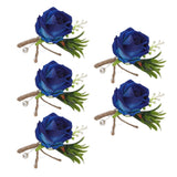 5PCS Wedding Boutonniere Pin Fixed Plastic Artificial Flower Corsage for Bride and Groom Blue