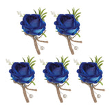 5PCS Wedding Boutonniere Pin Fixed Plastic Artificial Flower Corsage for Bride and Groom Blue