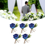 5PCS Wedding Boutonniere Pin Fixed Plastic Artificial Flower Corsage for Bride and Groom Blue