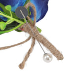 5PCS Wedding Boutonniere Pin Fixed Plastic Artificial Flower Corsage for Bride and Groom Blue