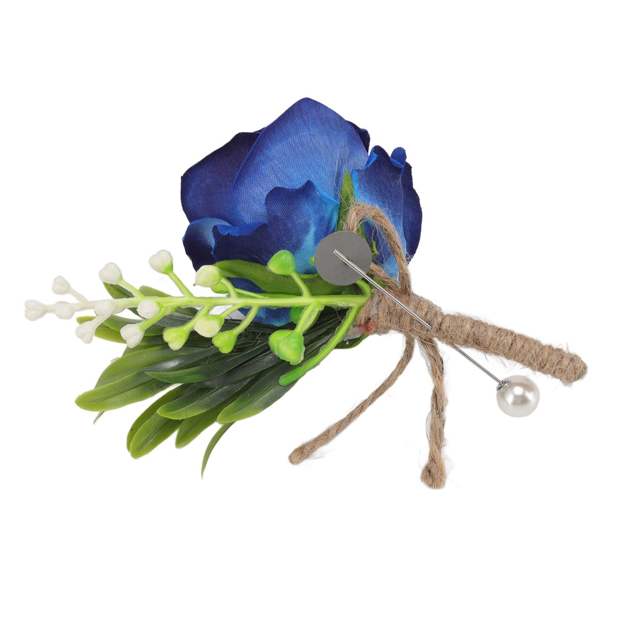 5PCS Wedding Boutonniere Pin Fixed Plastic Artificial Flower Corsage for Bride and Groom Blue