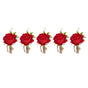 5PCS Wedding Boutonniere Pin Fixed Plastic Artificial Flower Corsage for Bride and Groom Red