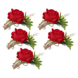 5PCS Wedding Boutonniere Pin Fixed Plastic Artificial Flower Corsage for Bride and Groom Red - Top-Down View