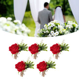 5PCS Wedding Boutonniere Pin Fixed Plastic Artificial Flower Corsage for Bride and Groom Red - Extra Image