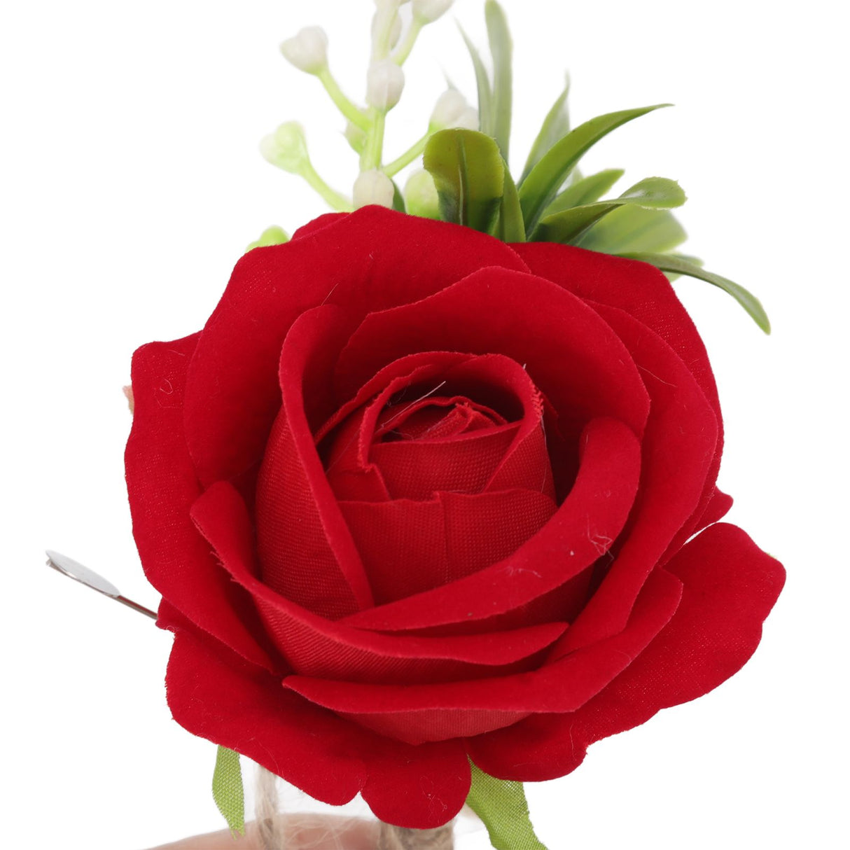 5PCS Wedding Boutonniere Pin Fixed Plastic Artificial Flower Corsage for Bride and Groom Red