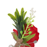 5PCS Wedding Boutonniere Pin Fixed Plastic Artificial Flower Corsage for Bride and Groom Red - Extra Image