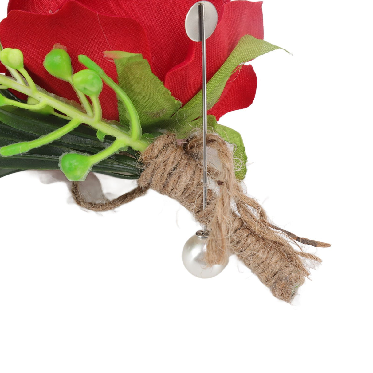 5PCS Wedding Boutonniere Pin Fixed Plastic Artificial Flower Corsage for Bride and Groom Red