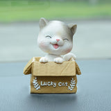 Car Dashboard Lucky Cat Decor Resin Shaking Head Cat Ornament Cute Cartoon Dancing Toy Figurines for Auto Interior Decoration