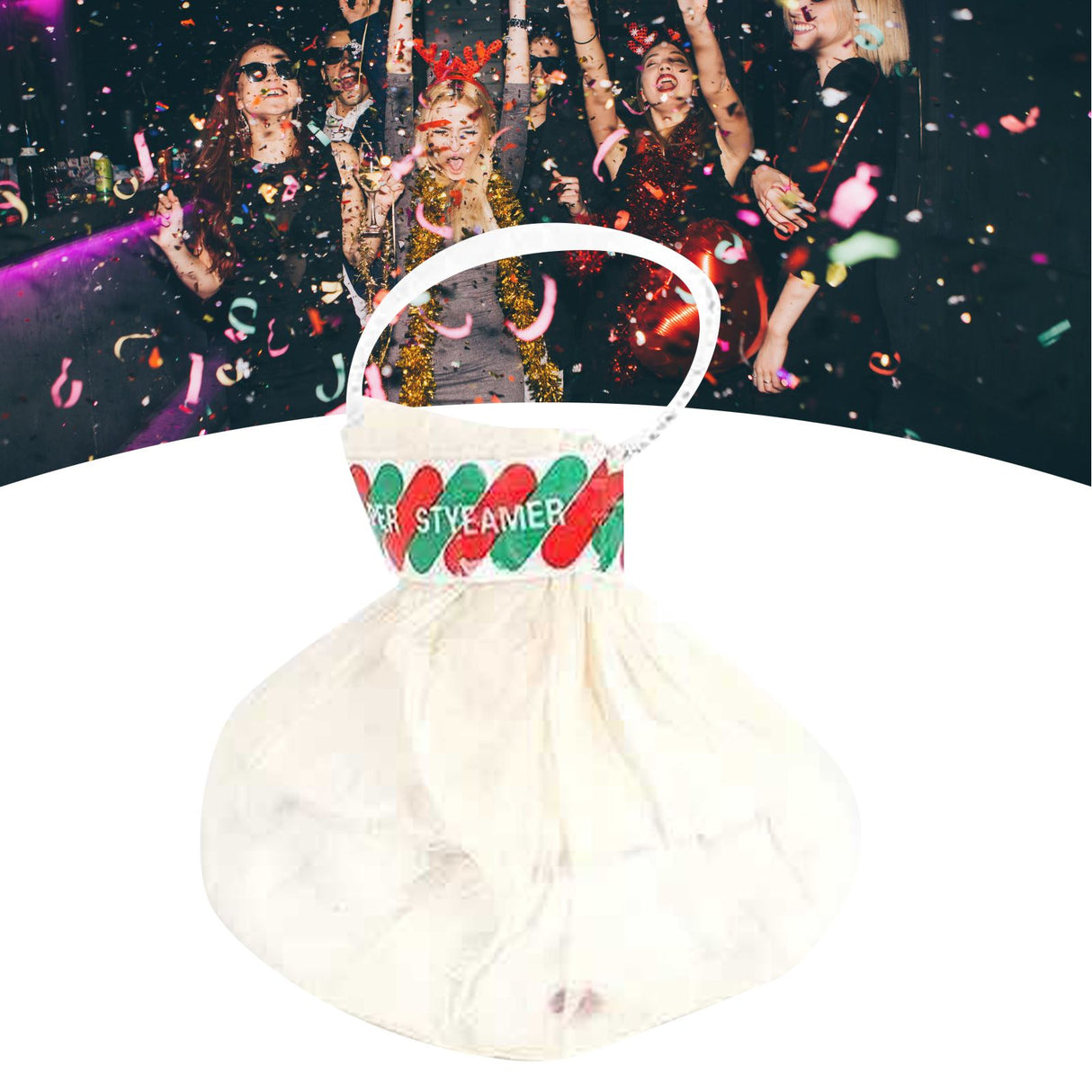 Streamer Popper Hand Throw Paper Cracker 30 Stripes Confetti Decor for Party Home Pull Ring White