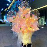 Luminous Balloon Rose Bouquet Transparent Ball Bouquet Valentines Day Gifts with Gauze Paperboard Full Set Pink