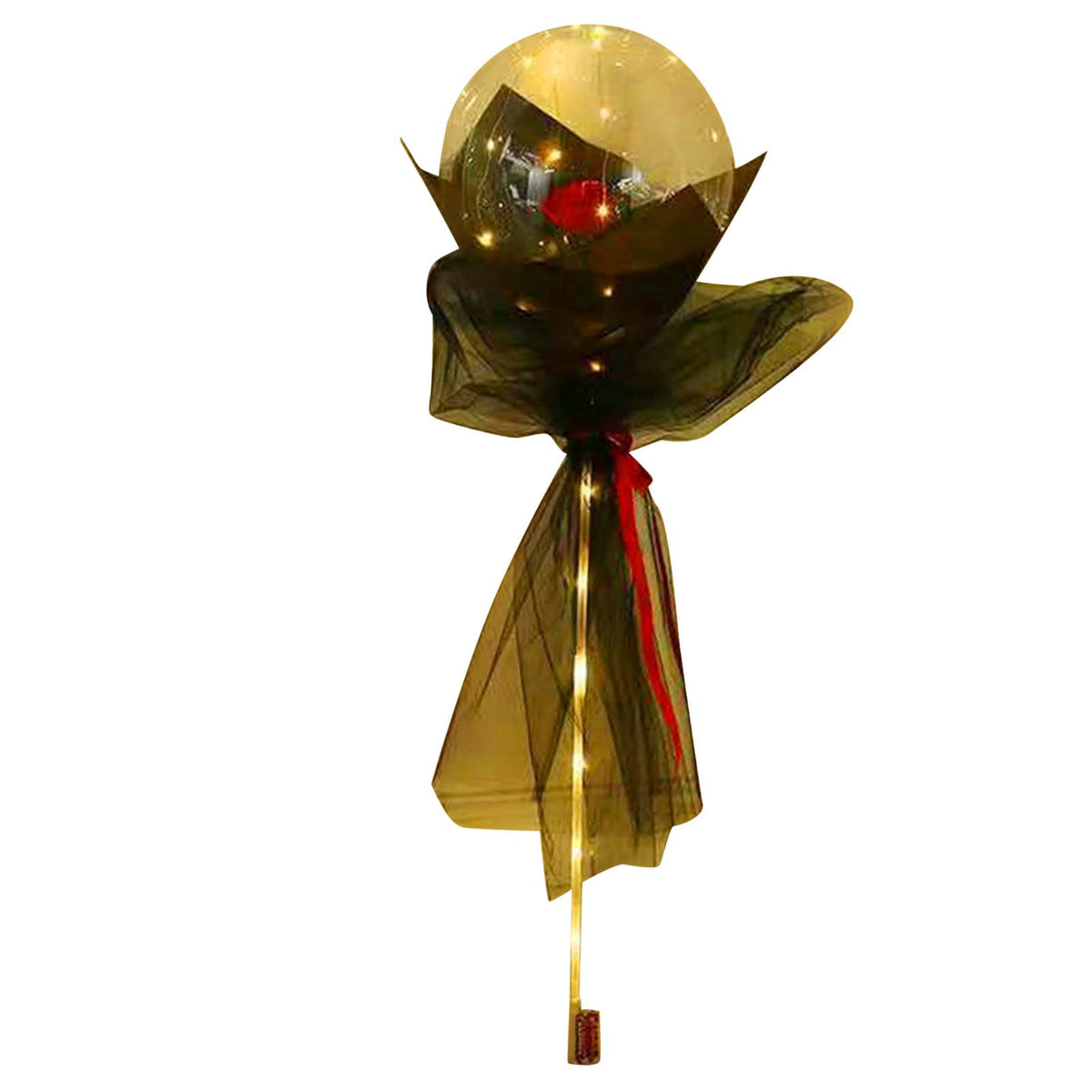 Luminous Balloon Rose Bouquet Transparent Ball Bouquet Valentines Day Gifts with Gauze Paperboard Full Set Red