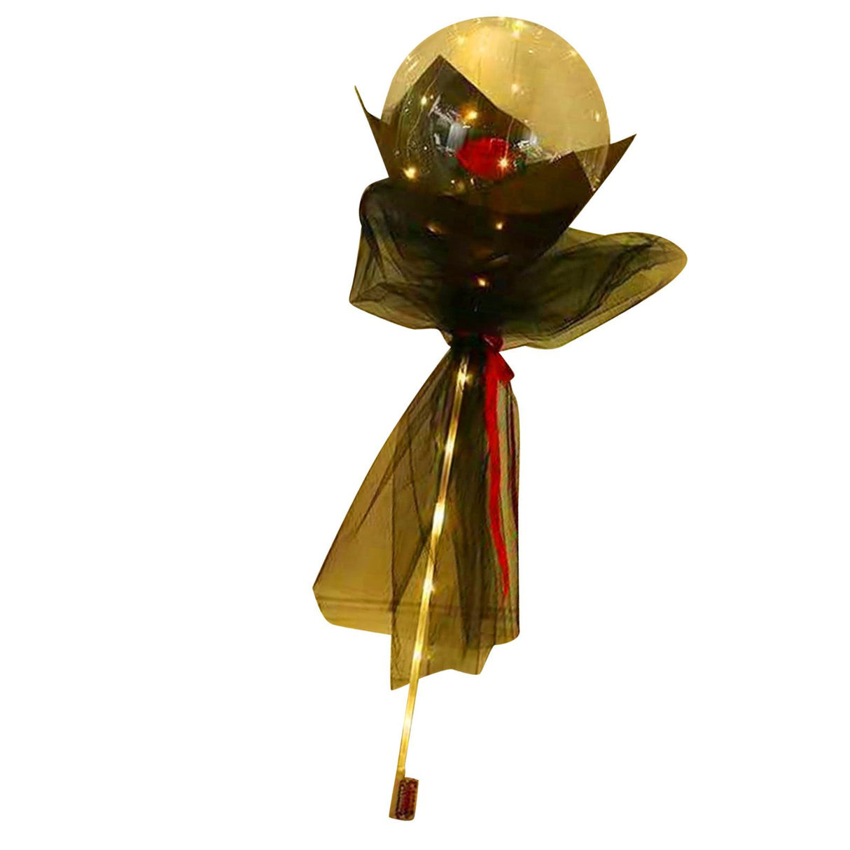 Luminous Balloon Rose Bouquet Transparent Ball Bouquet Valentines Day Gifts with Gauze Paperboard Full Set Red