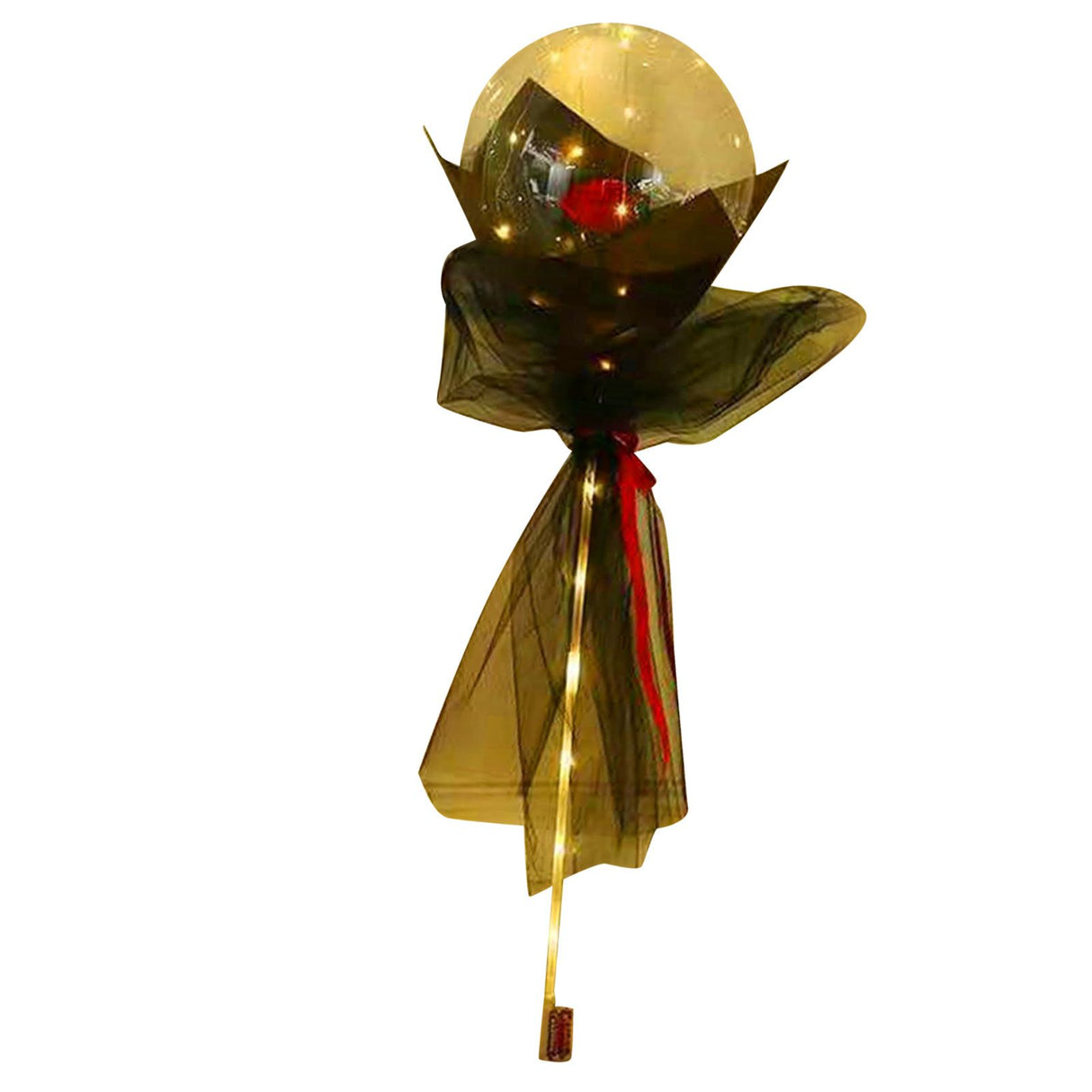 Luminous Balloon Rose Bouquet Transparent Ball Bouquet Valentines Day Gifts with Gauze Paperboard Full Set Red