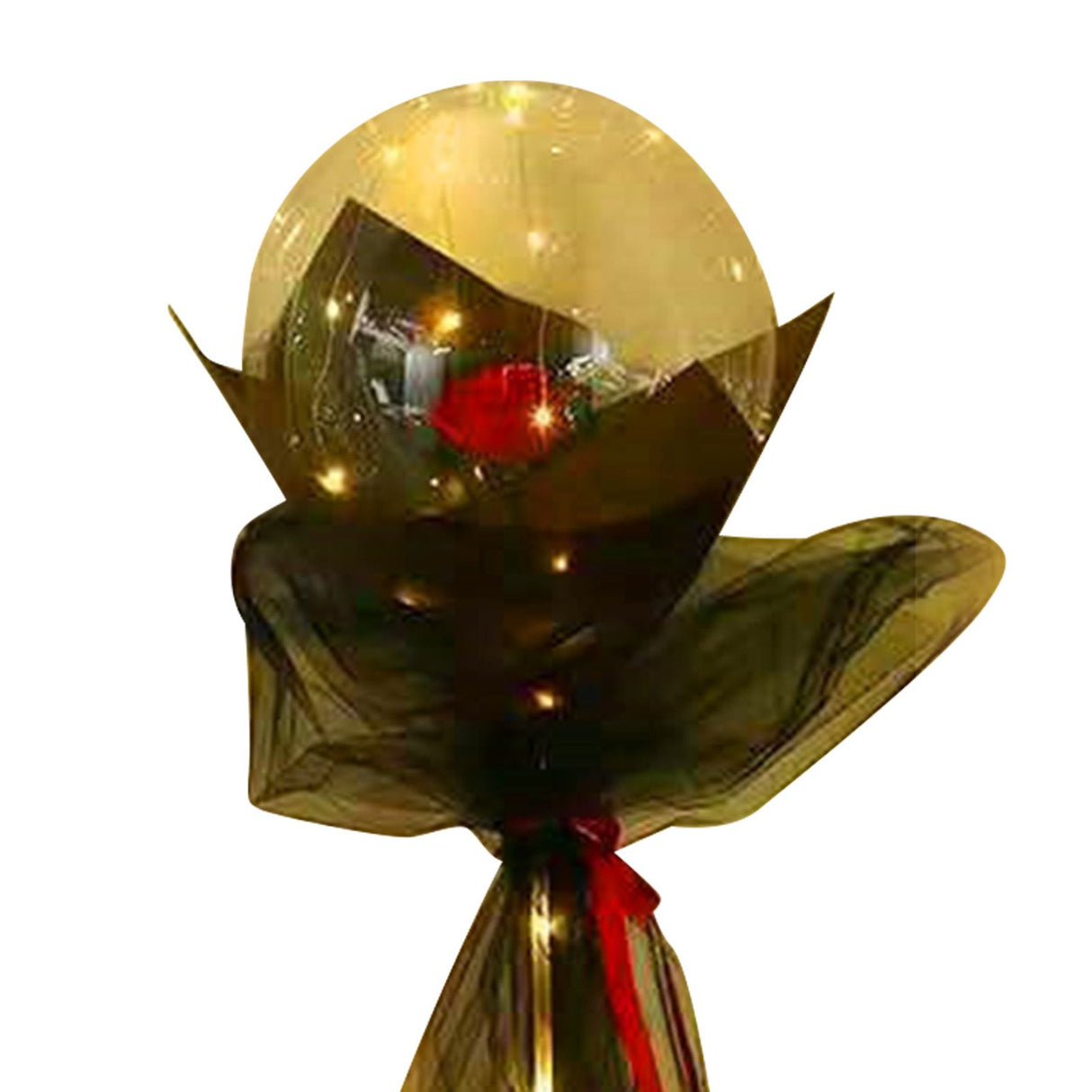 Luminous Balloon Rose Bouquet Transparent Ball Bouquet Valentines Day Gifts with Gauze Paperboard Full Set Red