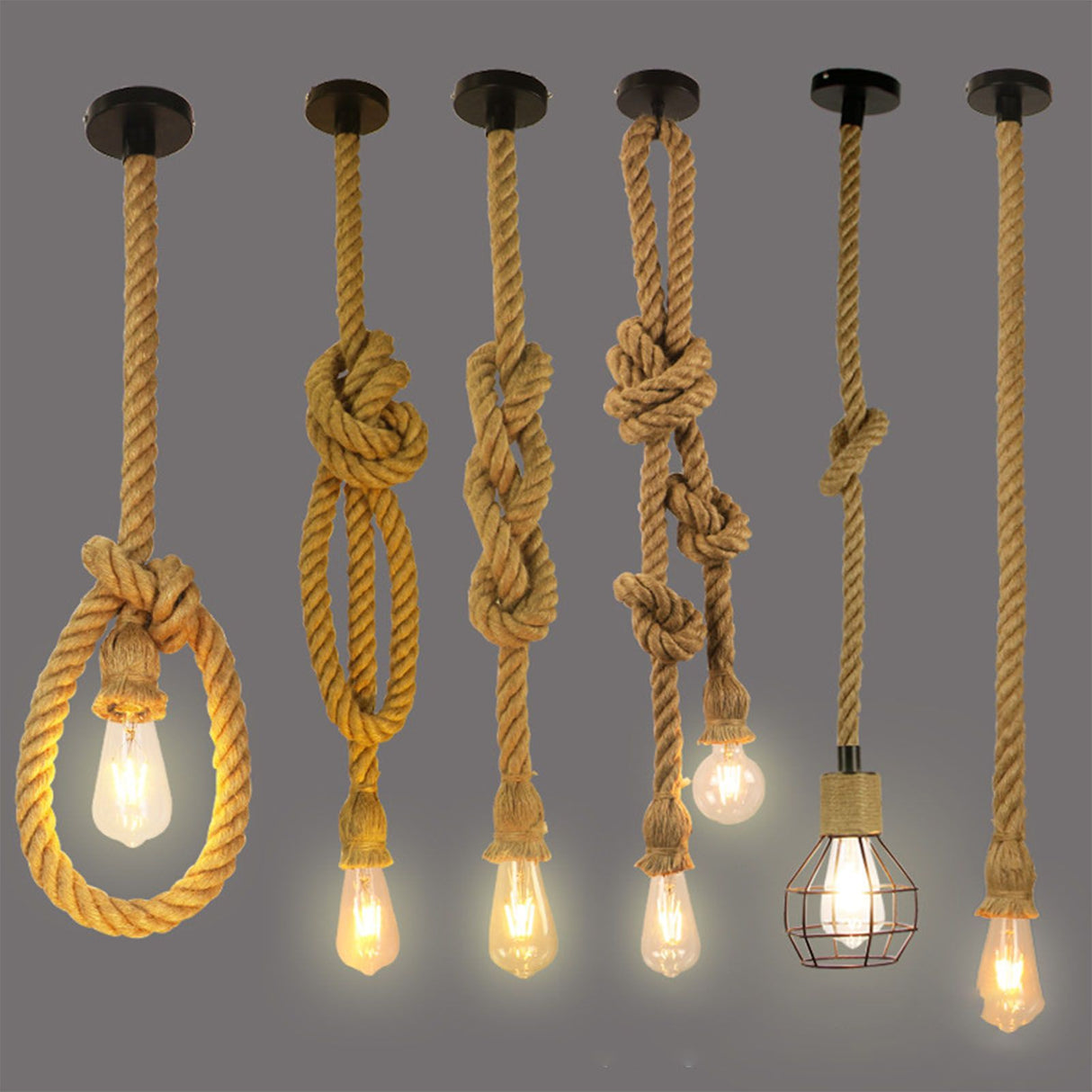 Pendant Light Hemp Rope Retro Industrial Style Hanging Lamp Ceiling Lamp Jute Rope for Clothes Shop Coffee Shop Bar Restaurant Single Head 1m