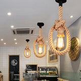 Pendant Light Hemp Rope Retro Industrial Style Hanging Lamp Ceiling Lamp Jute Rope for Clothes Shop Coffee Shop Bar Restaurant Single Head 2m - Rear View