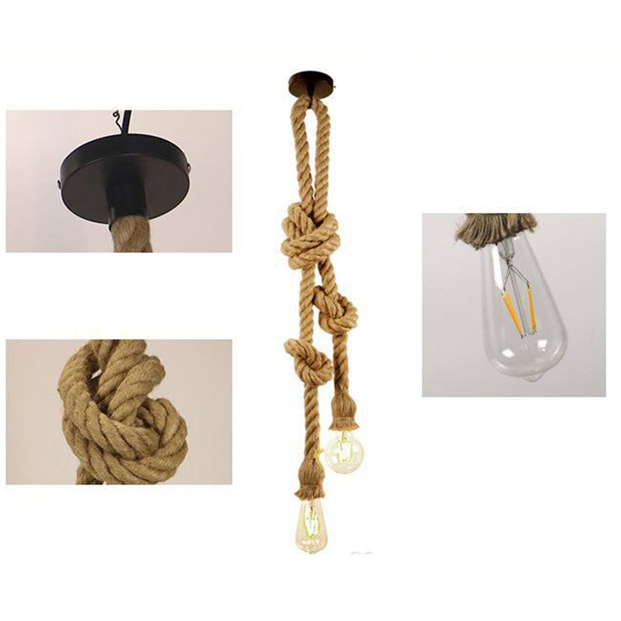 Pendant Light Hemp Rope Retro Industrial Style Hanging Lamp Ceiling Lamp Jute Rope for Clothes Shop Coffee Shop Bar Restaurant Single Head 2m