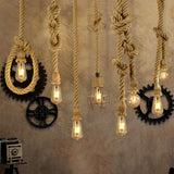 Pendant Light Hemp Rope Retro Industrial Style Hanging Lamp Ceiling Lamp Jute Rope for Clothes Shop Coffee Shop Bar Restaurant Single Head 2m