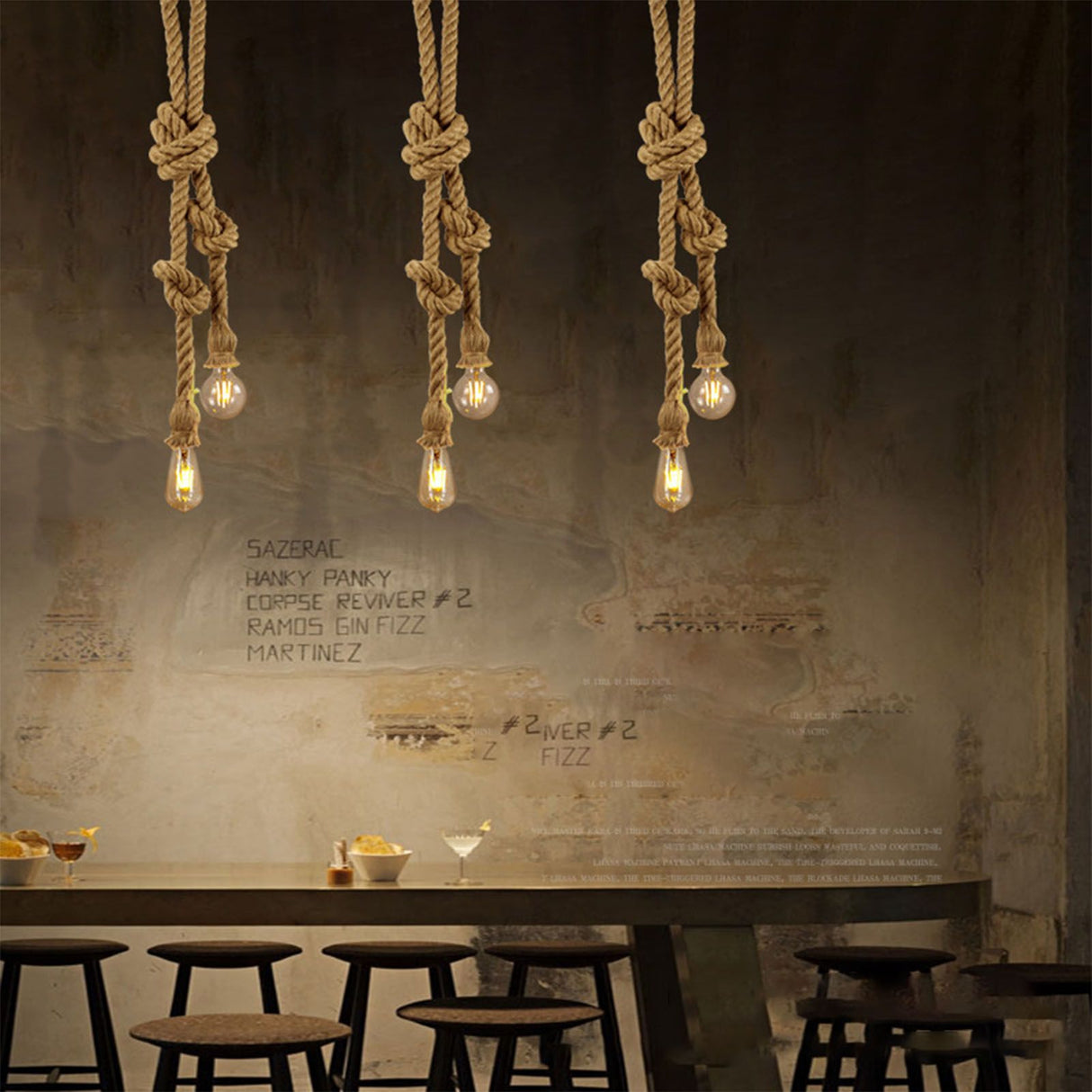 Pendant Light Hemp Rope Retro Industrial Style Hanging Lamp Ceiling Lamp Jute Rope for Clothes Shop Coffee Shop Bar Restaurant Single Head 2m