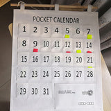 Numbered Calendar Pocket Chart Cotton and Linen Morning Check Classroom Pocket Chart Calendar Wall Hanging Organizer Large 31 Pockets