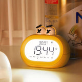 Kids Alarm Clock Cartoon Cute Intelligent Battery Operated Digital LED Electronic Clock with Night Light Yellow - Side View